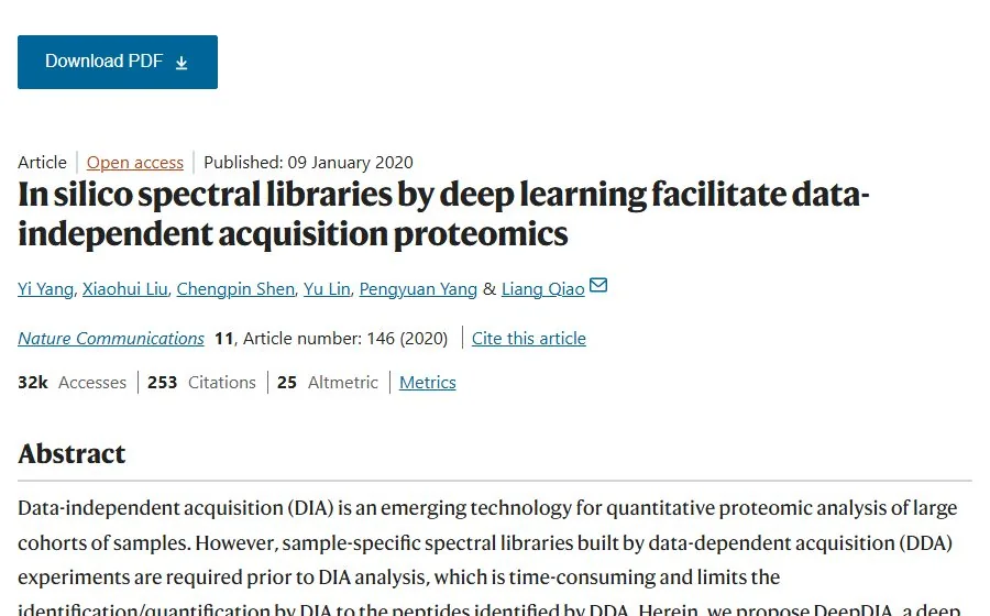 Nature Communications 2020 DeepDIA 研究
